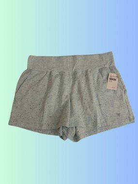 Light Blue Speckled Fold-Over Waist Athletic Shorts